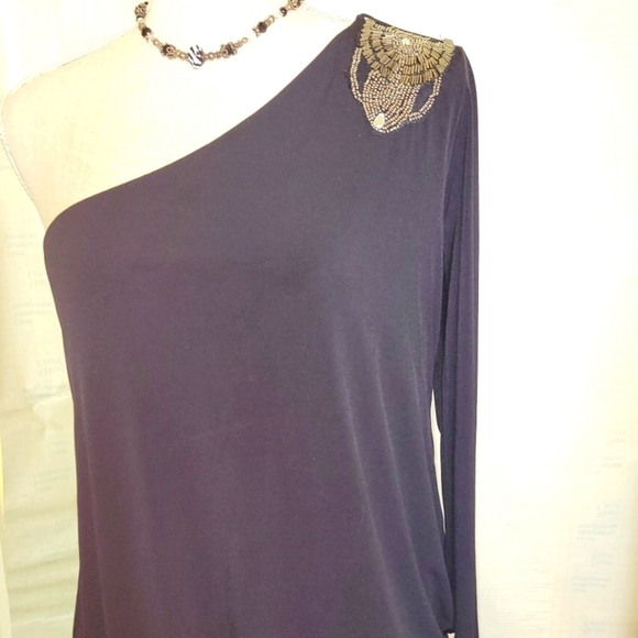 Nicole Miller Black Silk One Shouldered Cocktail Dress, Statement Embellished - Picture 1 of 8